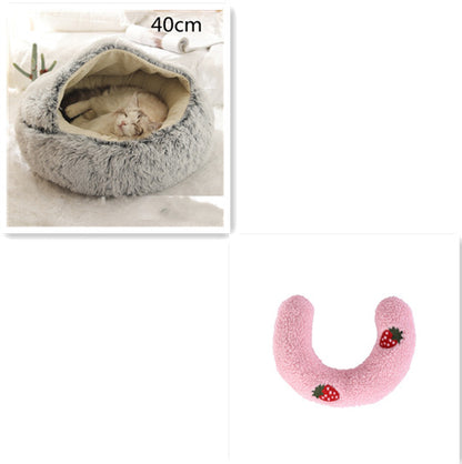 2-in-1 Round Plush Pet Bed  Warm Winter Sleeping House for Cats & Dogs