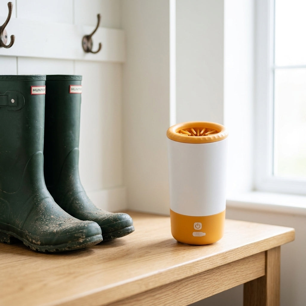 Portable electric dog paw washer — Entryway Lifestyle Scene | Generated by Modelize