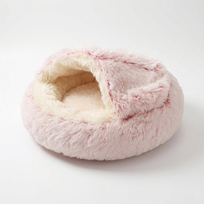 2-in-1 Round Plush Pet Bed  Warm Winter Sleeping House for Cats & Dogs