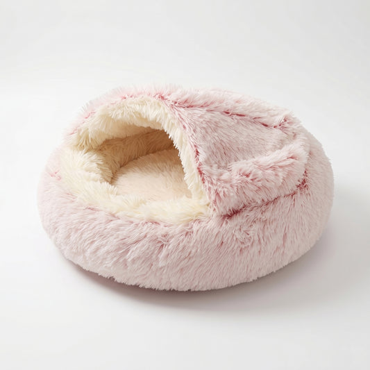 2-in-1 Round Plush Pet Bed  Warm Winter Sleeping House for Cats & Dogs