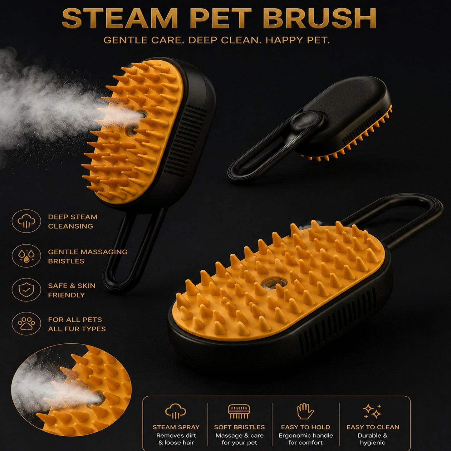 3-in-1 Steam Pet Brush – Removes Loose Hair Instantly